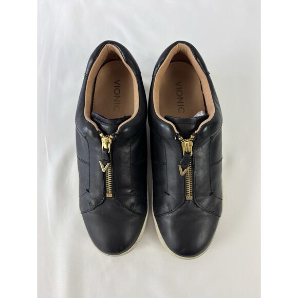 Vionic Splendid Ellis Sneakers Black Leather 7.5 Zip Up Orthotic Arch Support - Picture 9 of 9